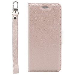 CR_BSACSPLNU_CW [BASIO active シンプルスマホ6 対応 ケース 手帳型 カード 収納 ストラップ スタンド 機能 付 レザー スマホケース NU シャンパンローズ×ホワイト]