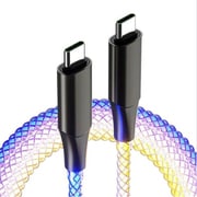 USB充電&同期ケーブル 1.2m Type-CtoC シリコン素材 最大60W/PD対応 レインボーLED AJ-657