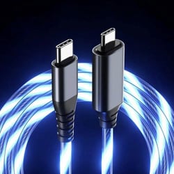 USB充電＆同期ケーブル 1.2m Type-CtoC シリコン素材 最大60W/PD対応 ブルーLED AJ-658