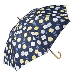 長傘 婦人用 晴雨兼用 エコルーペット パターンフラワー ジャンプ63 63cm ジャンプ式 グラスファイバー骨（親骨） UVカット加工 PET再生繊維 ネイビー 17391