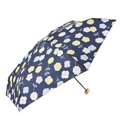 折りたたみ傘 婦人用 晴雨兼用 エコルーペット パターンフラワー 5段ミニ55 55cm 手開き式 UVカット加工 PET再生繊維 ネイビー 17421