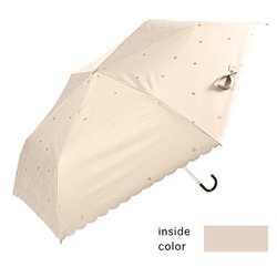 折りたたみ傘 婦人用 晴雨兼用 遮光ラインフラワーミニ 50cm 手開き式 UVカット加工 PU加工 遮熱 遮光 高耐水圧 UPF50＋ 安全ろくろ ベージュ 24143