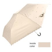 折りたたみ傘 婦人用 晴雨兼用 遮光ラインフラワーミニ 50cm 手開き式 UVカット加工 PU加工 遮熱 遮光 高耐水圧 UPF50+ 安全ろくろ ベージュ 24143
