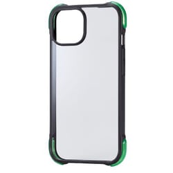 PM-A23AHVAIRBK2 [iPhone 15用 ケース ハイブリッド カバー 衝撃吸収 軽量 カメラ周り保護 ワイヤレス充電可 ストラップホールシート付 ブラック×グリーン]