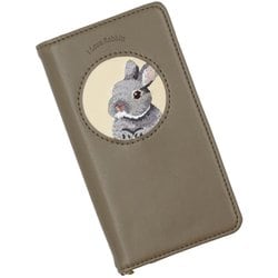 Basio4 KYV47/かんたんスマホ2 用 ケース うさぎ刺繍 手帳型 スマホケース スタンド機能 立ち耳 グレー RA-BASI4-TGR