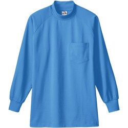 0058-8-M [桑和 0058 長袖ハイネックTシャツ（胸ポケット付き） ブルー M]