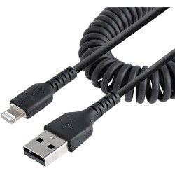 RUSB2ALT50CMBC [スターテック Lightningケーブル/USB-A/50cm/高耐久/コイル型/ブラック/iPhone ライトニング カールコード]