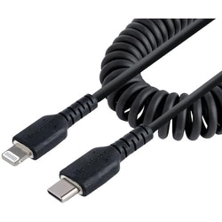 RUSB2CLT50CMBC [スターテック Lightningケーブル/USB-C/50cm/高耐久/コイル型/ブラック/iPhone ライトニング カールコード]