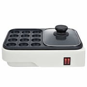 ホットプレート 2WAYプレート フッ素樹脂加工 角型 ヒーター式 平面プレート/たこ焼きプレート コンパクトタイプ ホワイト COK-YH100F-W