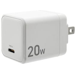 USB急速充電器 USB PD（パワーデリバリー）対応 20W USB-C×1 GaN窒化ガリウム 90度回転収納式プラグ ホワイト C2C20W03WH