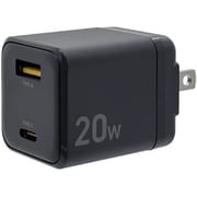 USB急速充電器 USB PD(パワーデリバリー)対応 20W USB-C×1/USB-A×1 GaN窒化ガリウム 90度回転収納式プラグ チャコールグレー C2CA20W02CGRY