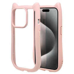 7943IP367PHB [iPhone15 Pro Max用 ケース カバー ハイブリッドmimi 猫耳 ネコミミ 耐衝撃吸収 背面クリア 高透明 傷に強い スモーキーピンク]