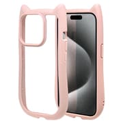 7943IP367PHB [iPhone15 Pro Max用 ケース カバー ハイブリッドmimi 猫耳 ネコミミ 耐衝撃吸収 背面クリア 高透明 傷に強い スモーキーピンク]