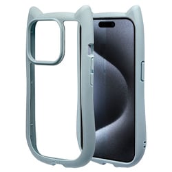 7944IP367PHB [iPhone15 Pro Max用 ケース カバー ハイブリッドmimi 猫耳 ネコミミ 耐衝撃吸収 背面クリア 高透明 傷に強い スモーキーブルー]