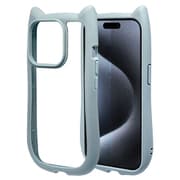 7944IP367PHB [iPhone15 Pro Max用 ケース カバー ハイブリッドmimi 猫耳 ネコミミ 耐衝撃吸収 背面クリア 高透明 傷に強い スモーキーブルー]