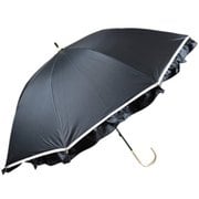 日傘 晴雨兼用 パイピン+フリル 47cm 手開き式 一級遮光 グラスファイバー骨(親骨) 内側黒コーティング UPF50+ ブラック 6662BK