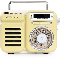 RELAX リラックス マルチレトロラジオクロック 手回し充電/ソーラー充電機能付き ライムイエロー RE-096-11