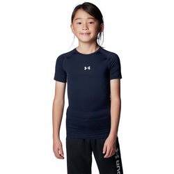 UAヒートギアアーマー コンプレッション ショートスリーブ クルーネック シャツ UA Heatgear Armour Compression Short Sleeve Crew Shirt 1384751 Midnight Navy(410) YLGサイズ [アウトドア トップス 半袖 キッズ]