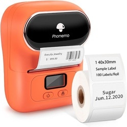 感熱ラベルプリンター スマートフォン・パソコン対応 Bluetoothワイヤレス接続 充電式 オレンジ PH-M110/OR