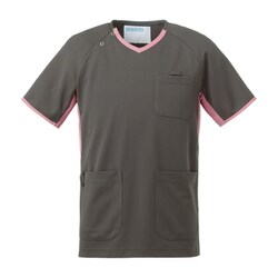 スクラブ（男女兼用） LL グレー×ピンク 983-13