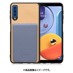 Galaxy A7 用 折り畳み式カードポケット/本革/4枚収納 ベージュブルー WORK56SCGX-BGBU-A7