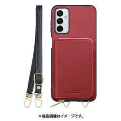 Galaxy M23 用 小銭入れ付きスマホケース/PUレザー/ストラップ付き レッド WORK24MPGX-RD-GM23