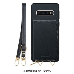 Galaxy S10 用 小銭入れ付きスマホケース/PUレザー/ストラップ付き ブラック WORK24MPGX-BK-S10