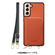 Galaxy S21+5G 用 小銭入れ付きスマホケース/PUレザー/ストラップ付き オレンジ WORK24MPGX-OG-GS21P