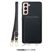 Galaxy S21+5G 用 小銭入れ付きスマホケース/PUレザー/ストラップ付き ブラック WORK24MPGX-BK-GS21P
