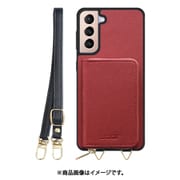Galaxy S21+5G 用 小銭入れ付きスマホケース/PUレザー/ストラップ付き レッド WORK24MPGX-RD-GS21P