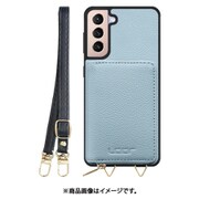 Galaxy S21+5G 用 小銭入れ付きスマホケース/本革/ストラップ付き スカイブルー WORK25MPGX-BU-GS21P