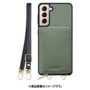 Galaxy S21+5G 用 小銭入れ付きスマホケース/本革/ストラップ付き ダルグリーン WORK25MPGX-DG-GS21P