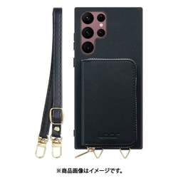 Galaxy S22 Ultra 用 小銭入れ付きスマホケース/PUレザー/ストラップ付き ブラック WORK24MPGX-BK-GS22U
