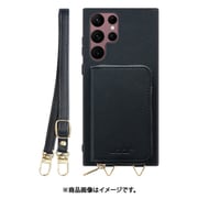 Galaxy S22 Ultra 用 小銭入れ付きスマホケース/PUレザー/ストラップ付き ブラック WORK24MPGX-BK-GS22U