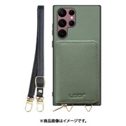 Galaxy S22 Ultra 用 小銭入れ付きスマホケース/本革/ストラップ付き ダルグリーン WORK25MPGX-DG-GS22U