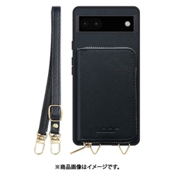 Google Pixel6a 用 小銭入れ付きスマホケース/PUレザー/ストラップ付き ブラック WORK24MPGG-BK-GPX6A