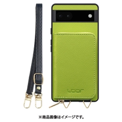 WORK24MPGG-LG-GPX6A [Google Pixel6a 用 小銭入れ付きスマホケース/PUレザー/ストラップ付き ライムグリーン]
