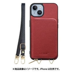 WORK24MPIP-RD-IP14 [iPhone 14 用 小銭入れ付きスマホケース/PUレザー/ストラップ付き レッド]