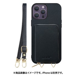 WORK24MPIP-BK-IP14PM [iPhone 14 Pro Max 用 小銭入れ付きスマホケース/PUレザー/ストラップ付き ブラック]