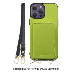 WORK24MPIP-LG-IP14PM [iPhone 14 Pro Max 用 小銭入れ付きスマホケース/PUレザー/ストラップ付き ライムグリーン]