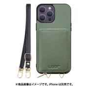 WORK25MPIP-DG-IP14PM [iPhone 14 Pro Max 用 小銭入れ付きスマホケース/本革/ストラップ付き ダルグリーン]