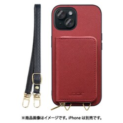WORK24MPIP-RD-IP15 [iPhone 15 用 小銭入れ付きスマホケース/PUレザー/ストラップ付き レッド]