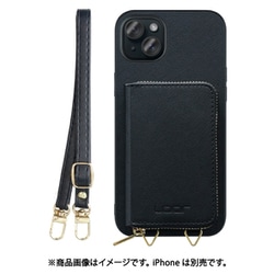 WORK24MPIP-BK-IP15PS [iPhone 15 Plus 用 小銭入れ付きスマホケース/PUレザー/ストラップ付き ブラック]