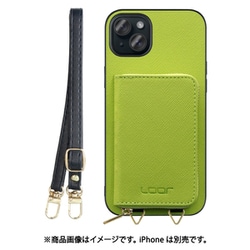 WORK24MPIP-LG-IP15PS [iPhone 15 Plus 用 小銭入れ付きスマホケース/PUレザー/ストラップ付き ライムグリーン]