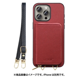 WORK24MPIP-RD-IP15PM [iPhone 15 Pro Max 用 小銭入れ付きスマホケース/PUレザー/ストラップ付き レッド]