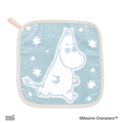 ムーミン キラキラ 25cm×25cm ブルー ループ付きタオルハンカチ 47-7010100