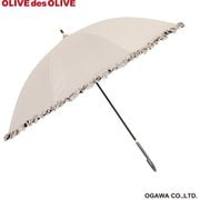 長傘 婦人用 晴雨兼用 OLIVE des OLIVE 50cm 手開き式 8本骨 フリル UV加工 遮熱遮光加工 はっ水 裏面黒コーティング 安全カバー付き ベージュ 23OL-50PS-3 BE