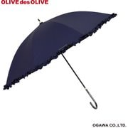 長傘 婦人用 晴雨兼用 OLIVE des OLIVE 50cm 手開き式 8本骨 フリル UV加工 遮熱遮光加工 はっ水 裏面黒コーティング 安全カバー付き ネイビー 23OL-50PS-4 NV