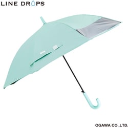 子供用日傘 晴雨兼用 LINEDROPS 50cm ジャンプ式 UVカット率99％以上 遮光 遮熱加工 UPF50＋ 透明窓付き 反射テープ付 ネームバンド付 先端が丸いT型露先 ミントグリーン LD-KPS-50T