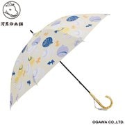 長傘 婦人用 晴雨兼用 日傘 河馬印本舗 50cm 手開き式 8本骨 UVカット率&遮光率99%以上 遮熱効果 はっ水 安全カバー付き 水風船(薄卵色/うすたまごいろ) LDW-50P-26